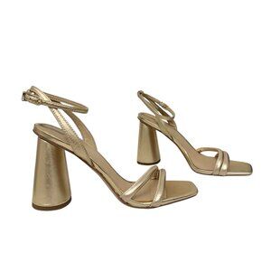 Sam Edelman Kia Leather Gold Block Heel Strappy Sandals Women's size 8